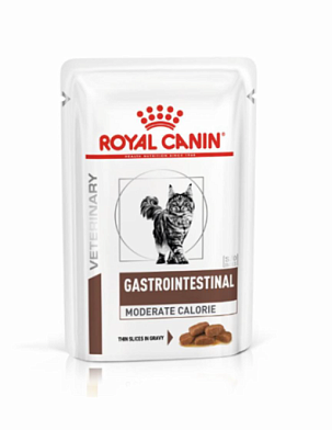 Royal Canin GASTROINTESTINAL MODERATE CALORIE вет. паучи для взрослых кошек при лечении ЖКТ, кусочки в соусе