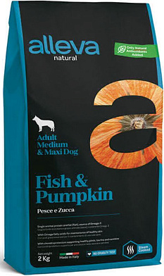 Alleva Natural Dog сухой корм для взрослых собак средних и крупных пород с рыбой и тыквой