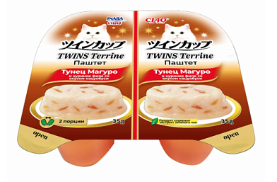 Inaba CIAO TWINS Terrine Паштет для кошек тунец Магуро и куриное филе со вкусом кацуобуси (ламистер)