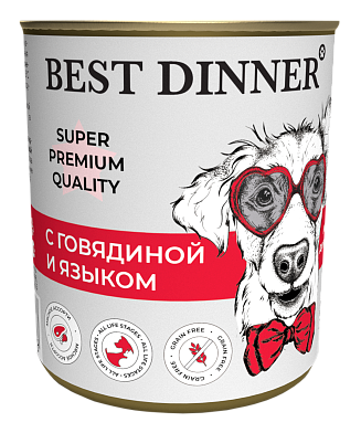 Best Dinner Super Premium Мясные деликатесы консервы для собак и щенков с говядиной и языком