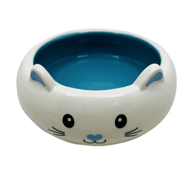 №1 миска для кошек бело-голубая, керамическая, в форме кошечки