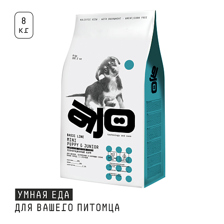 Купить ajo mini puppy & junior сухой корм для щенков мелких и миниатюрных пород с курицей и гречкой
