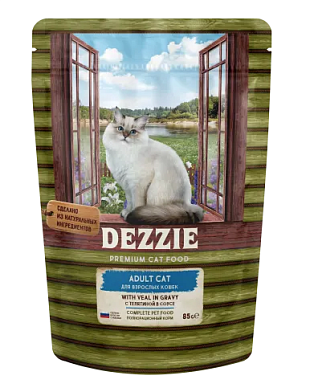 Dezzie Adult Cat Veal влажный корм для взрослых кошек с телятиной в соусе (пауч)