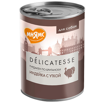 Мнямс консервы для собак всех пород Турдакен по-британски Индейка с уткой