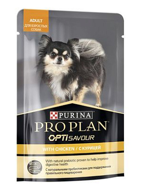 Pro Plan влажный корм для взрослых собак кусочки в соусе с курицей (пауч)
