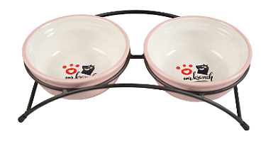 Mr.Kranch миски двойные на подставке керамические для собак и кошек, розовые