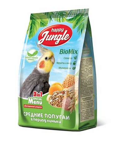 Купить happy jungle сухой корм для средних попугаев при линьке
