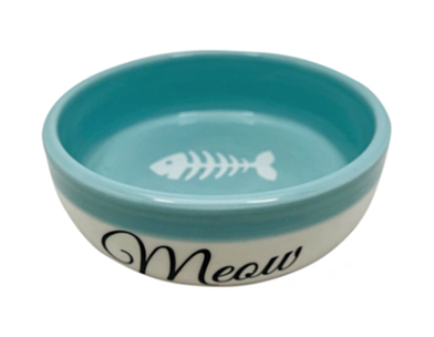 №1 миска для кошек голубая, керамическая, с рыбкой