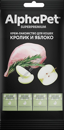 Купить alphapet superpremium Крем-лакомство для кошек кролик и яблоко