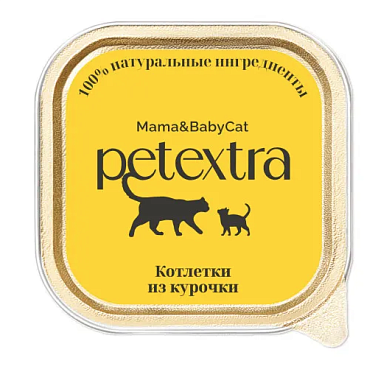 PETEXTRA влажный корм для котят до 1 года и беременных кошек котлетки из курочки (ламистер)