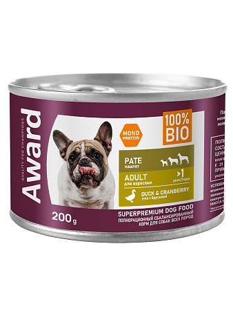 Купить award консервы для взрослых собак паштет из утки с брусникой