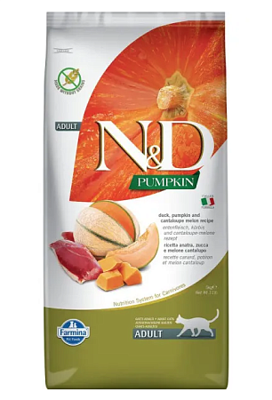 Купить farmina n&d pumpkin cat grain free duck сухой беззерновой корм для взрослых кошек с тыквой, уткой и дыней