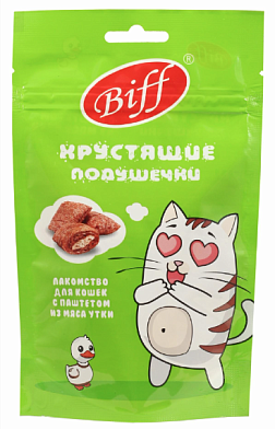 TiTBiT Хрустящие подушечки Biff лакомство для кошек с паштетом из утки