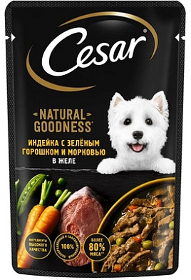 Cesar Natural Goodness влажный корм для взрослых собак, с индейкой горохом и морковью в желе (пауч)