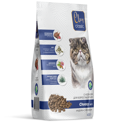 Clan Classic Choosy 29/13 сухой корм для взрослых кошек с индейкой и кроликом