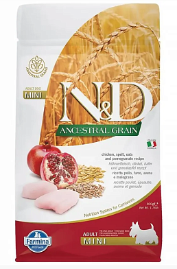 Farmina N&D Dog сухой низкозерновой корм для взрослых собак мелких пород с курицей, спельтой и гранатом