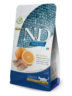 Farmina N&D Ocean Cat Herring And Orange Neutered Adult сухой беззерновой корм для стерилизованных кошек с сельдью и апельсином