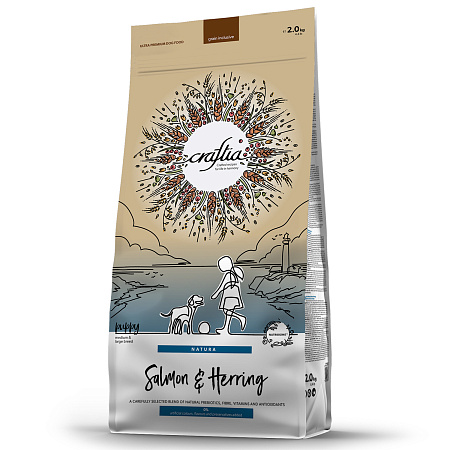 Купить craftia natura сухой корм для щенков средних и крупных пород с лососем и сельдью