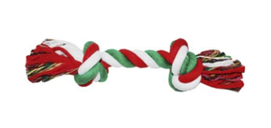 №1 игрушка для собак Грейфер веревка с 2-мя узлами, бело-зелено-красный