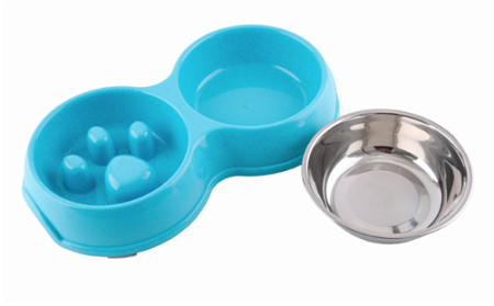 Купить wogy миска пластиковая двойная съемная интерактивная для собак и кошек, бирюзовая