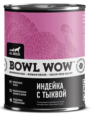 BOWL WOW консервы для взрослых собак с индейкой и тыквой