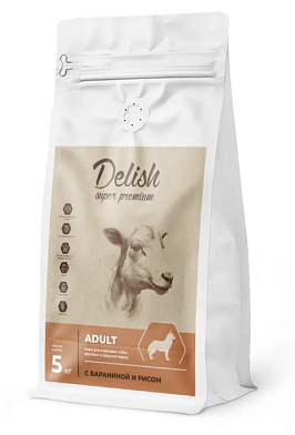 Delish Super Premium сухой корм для взрослых собак средних и крупных пород с бараниной и рисом