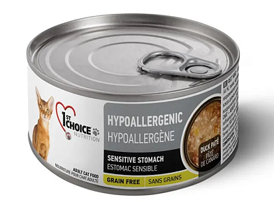 1st Choice Hypoallergenic влажный корм для взрослых кошек с аллергией с уткой, картофелем и тыквой (банка)