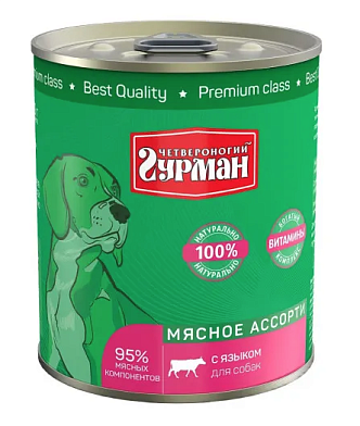 Четвероногий Гурман Мясное ассорти консервы для собак с языком