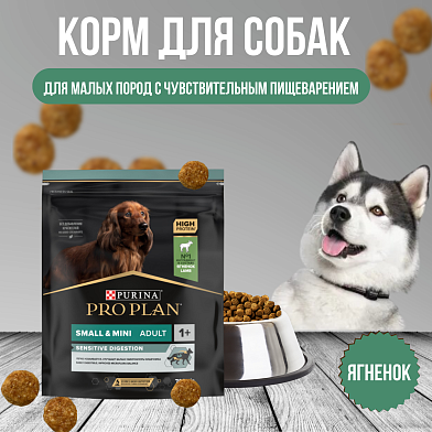 Pro Plan сухой корм для взрослых собак малых пород с чувствительным пищеварением с ягненком