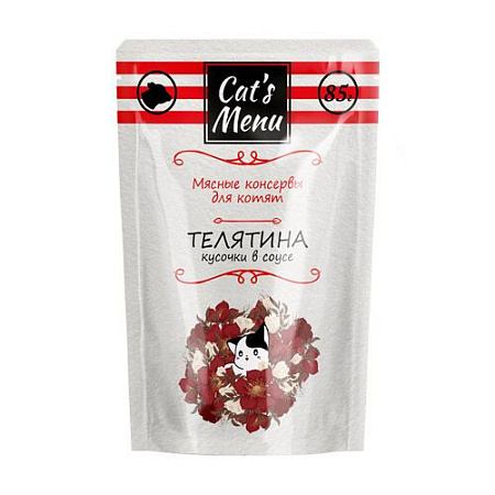 Купить cat`s menu влажный корм для котят с телятиной кусочки в соусе (пауч)