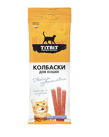 Купить titbit Лакомства для кошек колбаски "Двойное удовольствие" с ягненком и индейкой