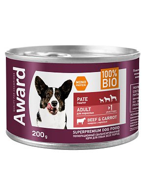 Award консервы для взрослых собак паштет из говядины с морковью