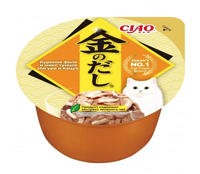 INABA Ciao Kinnodashi Cup влажный корм для взрослых кошек Куриное филе/Тунец Магуро/Тунец Кацуо (ламистер)