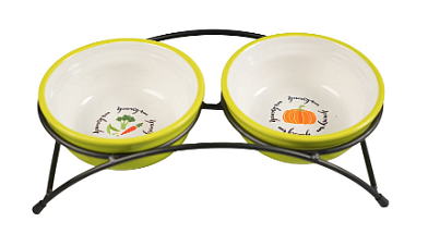 Mr.Kranch миски двойные на подставке керамические для собак и кошек, салатовые