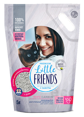 Little Friends наполнитель для кошек комкующийся растительный Tofu Carbon