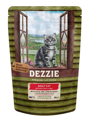 Dezzie Adult Cat Duck&Liver влажный корм для взрослых кошек с уткой и печенью в соусе (пауч)