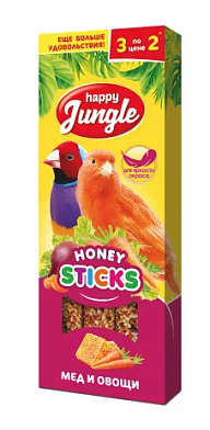 Happy Jungle лакомство для канареек и экзотических птиц, палочки, мед и овощи
