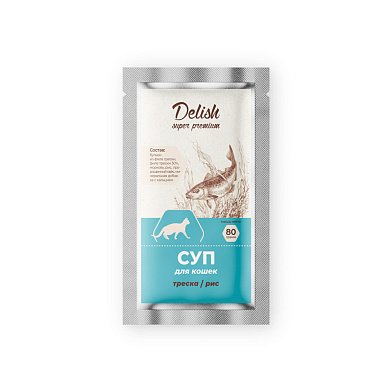 Delish super premium суп для взрослых кошек треска/рис (пауч)