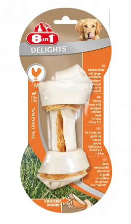 Купить 8in1 delights m лакомство для собак средних и крупных пород косточка с куриным мясом