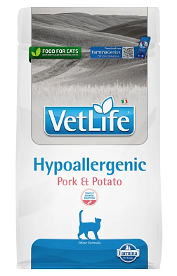 Farmina Vet Life Cat Hypoallergenic Pork & Potato сухой диетический корм для взрослых кошек при пищевой аллергии, со свининой и картофелем