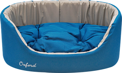 ZOOexpress лежанка овальная с подушкой для собак и кошек Oxford двухсторонняя, синий/серый