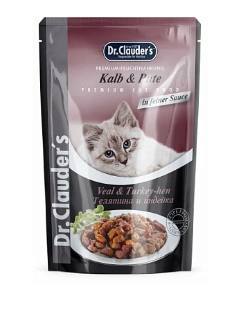 Купить dr. clauder's влажный корм для кошек, с телятиной и индейкой, кусочки в соусе (пауч)