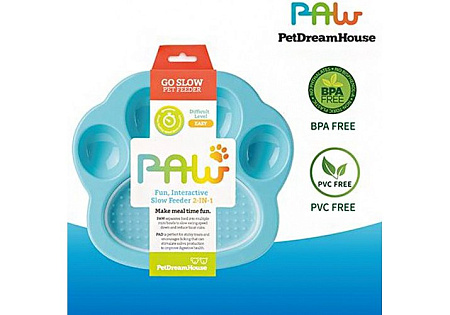 Купить petdreamhouse Лапа миска пластиковая для медленного кормления для собак и кошек 2в1 мини, синяя