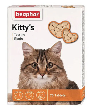 Beaphar Kitty's Taurine Biotin витаминизированное лакомство-сердечки для кошек с таурином и биотином