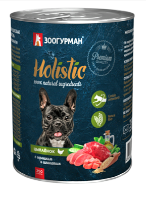 Зоогурман консервы для собак "Holistic" цыпленок с горошком и шпинатом