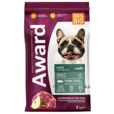 Award HYPO сухой корм для взрослых собак всех пород со свининой с добавлением брусники, груши и розмарина