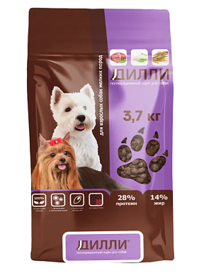 Дилли сухой корм для взрослых собак мелких пород с курицей и индейкой