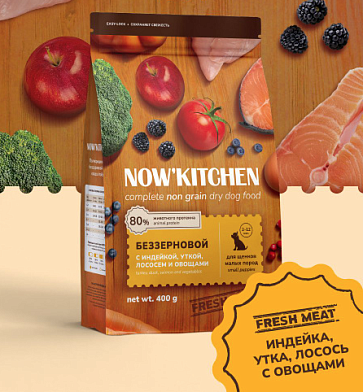 NOW' Kitchen Grain Free сухой беззерновой корм для щенков малых пород со свежей индейкой, уткой, лососем