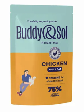 Buddy&Sol Premium Adult влажный корм для взрослых кошек с курицей в соусе (пауч)