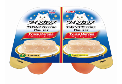 Inaba CIAO TWINS Terrine Паштет для кошек тунец Магуро и куриное филе со вкусом морского гребешка (ламистер)